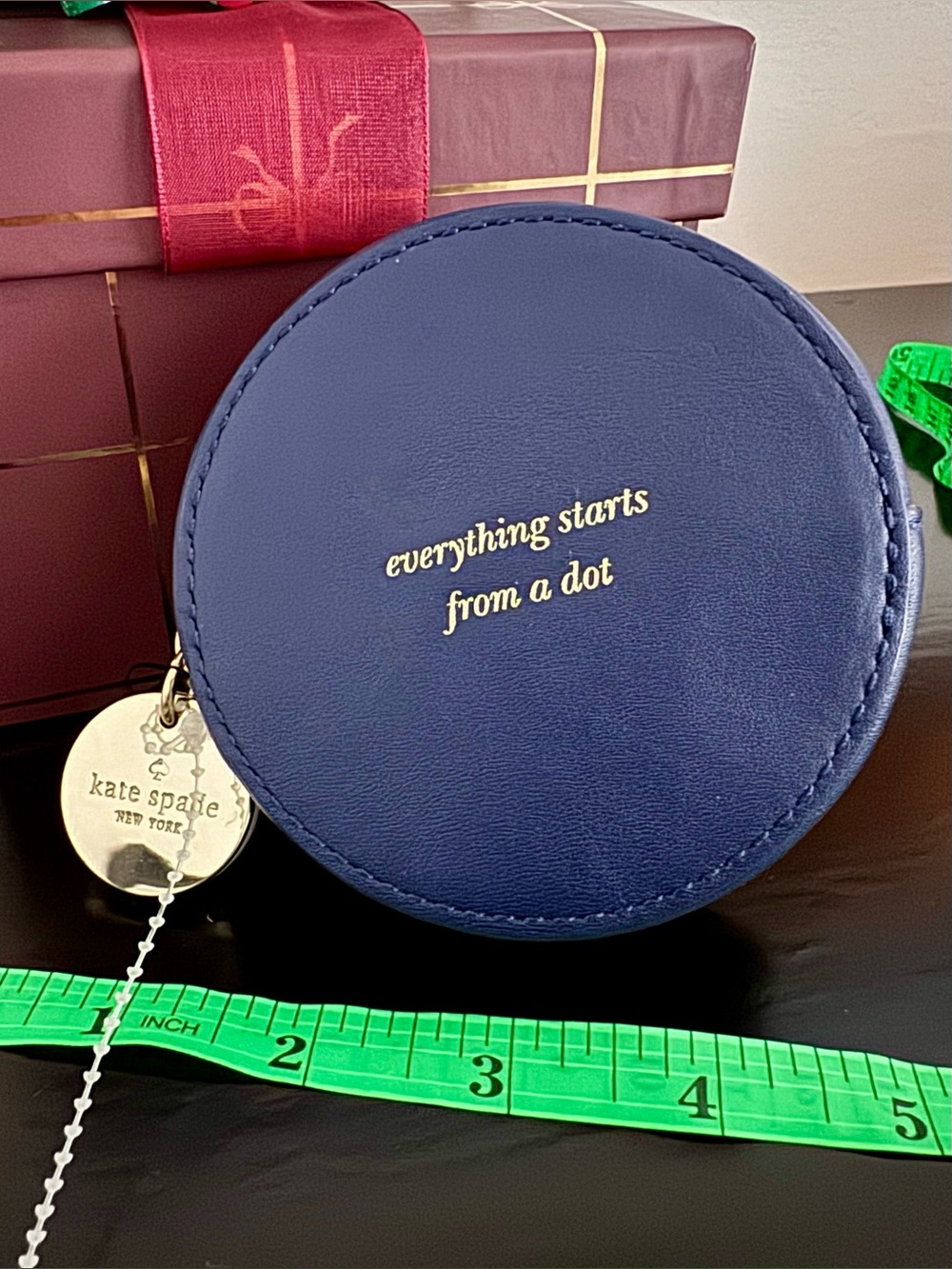 Kate Spade NWOT Everything Starts From A Dot Navy Blue Leather Round Coin Purse